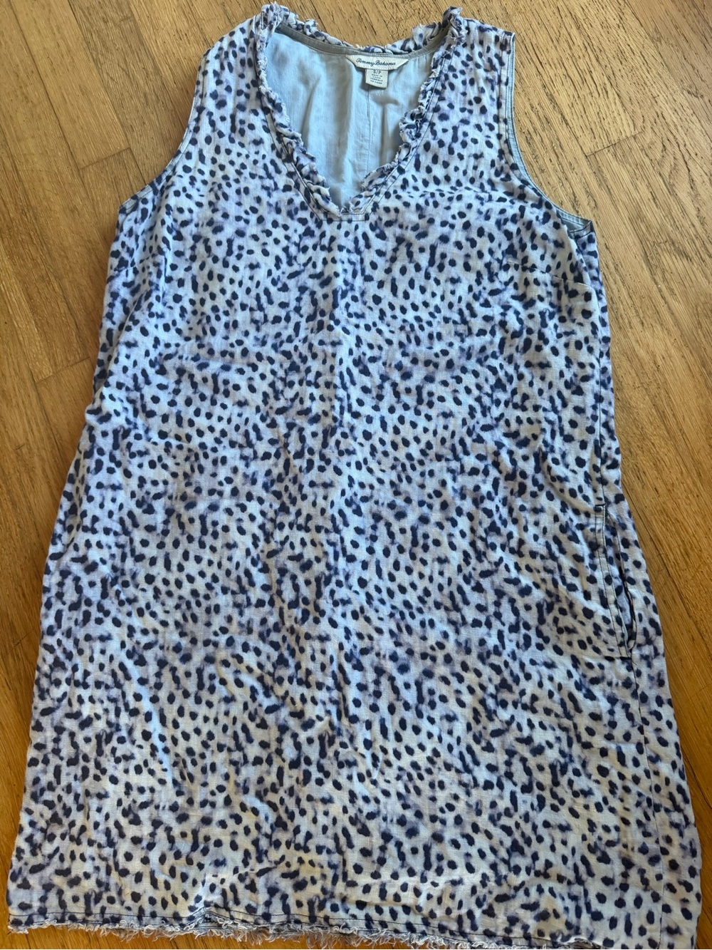 Tommy Bahama Blue and White Sleeveless V-Neck Shift Dress